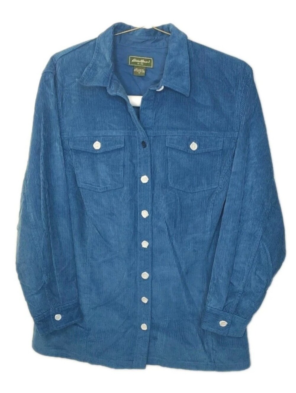 Vintage 90s Eddie Bauer Woman 1X Corduroy Shacket Blue Shirt Jacket Button Nwot